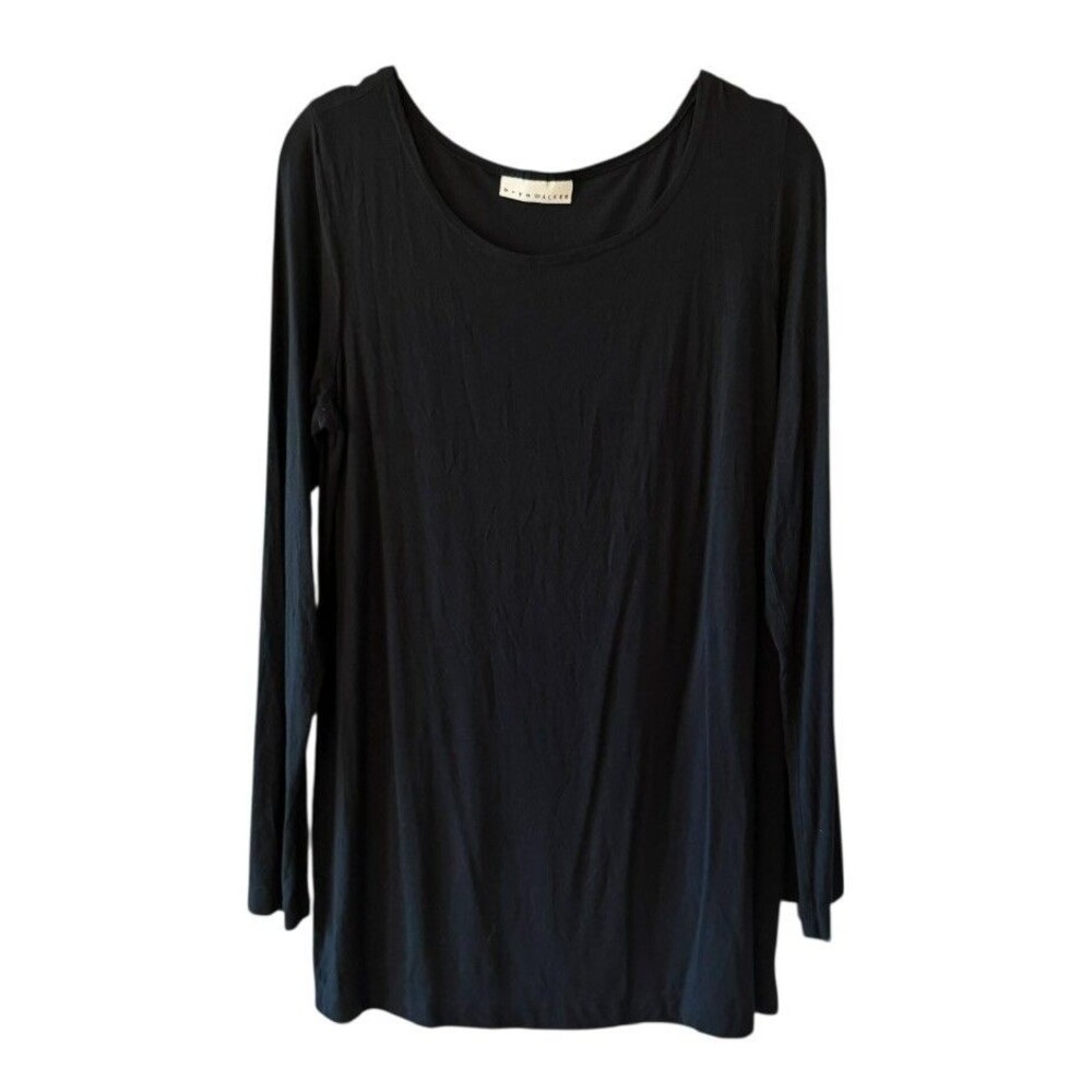 Bryn Walker L Black Long Sleeve Ballet Neckline Micromodal Soft Layering Tee Top